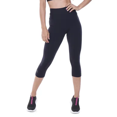 Calça Corsário Rolamoça Run More Supplex Cós Alto Preta - 08157-PT