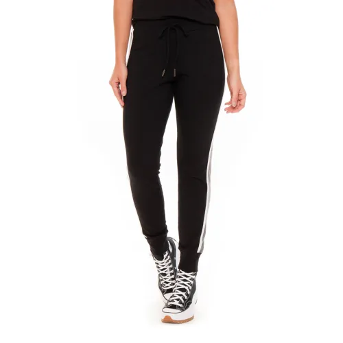 Calça Rolamoça Jogger Moletinho Listras Preta - 05248-PTME73