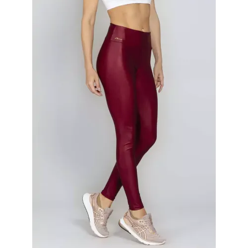 Calça Legging Run More Power Cetim Brilho Essencial - 06552 Bordô 03