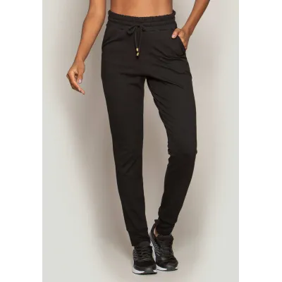 Calça Jogger Rolamoça Run More Essencial Moletinho Preta - 05275-PT