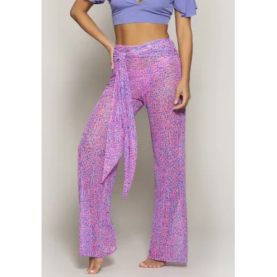 Calça Pantalona de Tule Estampado Run More - 05290 SUF 001B