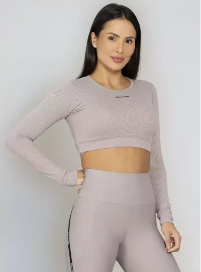 Blusa Cropped Manga Longa Run More 01626 Cinza 28
