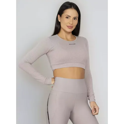 Blusa Cropped Manga Longa Run More 01626 Cinza 28
