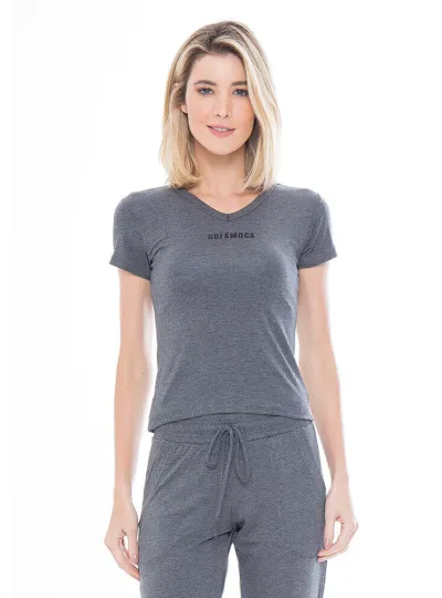 Baby Look Rolamoça Viscose Mescla Escura - 30105 ME75PT