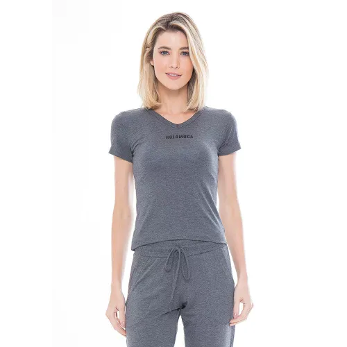 Baby Look Rolamoça Viscose Mescla Escura - 30105 ME75PT