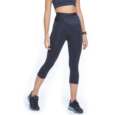 Calça Corsário Rolamoça Run More Emana Cós Alto Preta - 08212-PT