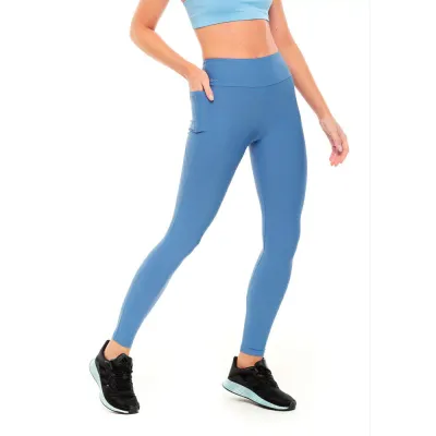 Calça Legging Rolamoça Run More Compression Com Bolso Azul - 06549-AZ18