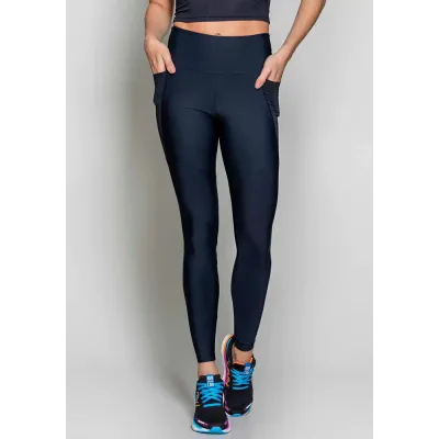 Calça Legging Rolamoça Run More Blocking Com Bolsos Preta - 06668-PT