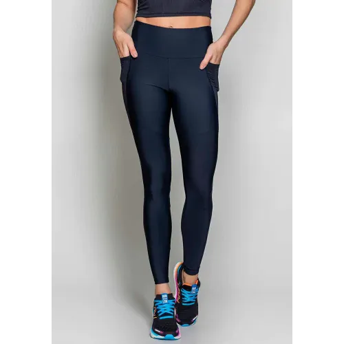 Calça Legging Rolamoça Run More Blocking Com Bolsos Preta - 06668-PT