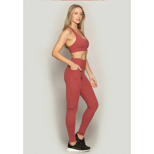 Calça Legging Run More Dual Fit Com Bolsinho Ferrugem - 06675-FR08PT