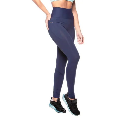Calça Legging Rolamoça Run More Emana Cós Alto Com Bolso Azul - 06548-AZ21
