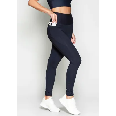 Calça Legging Rolamoça Run More Emana Cós Alto Com Bolso Preta - 06548-PT