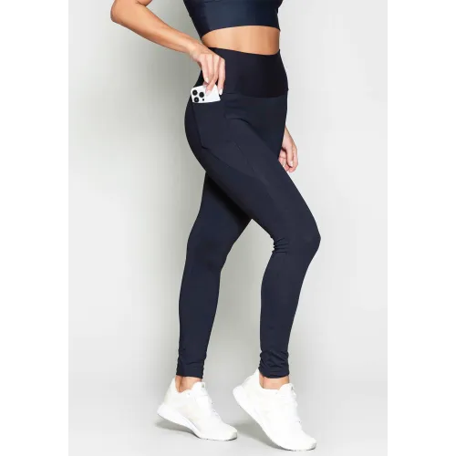 Calça Legging Rolamoça Run More Emana Cós Alto Com Bolso Preta - 06548-PT