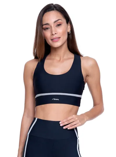 Top Rolamoça Run More Alongado Fashion Lines Preto - 04434-PT