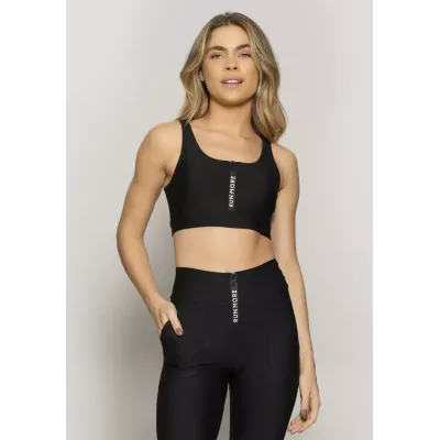 Top Rolamoça Runmore Alta Sustentação Zíper Logo - 04519-PT02