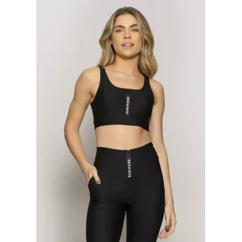 Top Rolamoça Runmore Alta Sustentação Zíper Logo - 04519-PT02