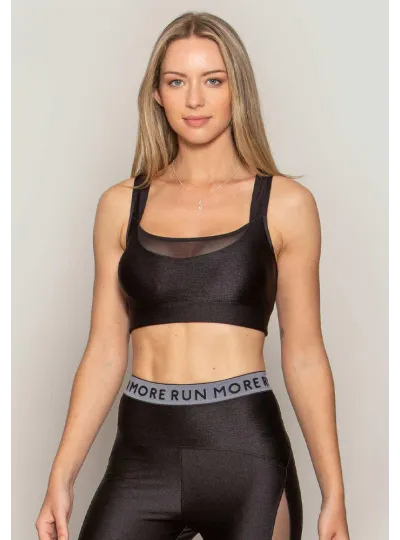 Top Rolamoça Runmore Elástico Run More Shine Riscado Preto - 04458-PT