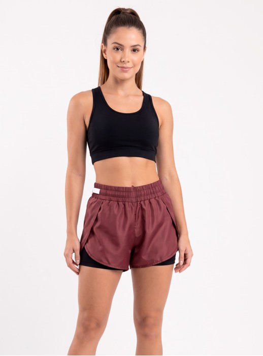 Short Duplo Estilo do Corpo Tactel 80061 - Vinho