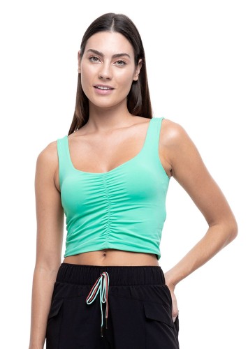 Blusa Cropped Rolamoça Run More Franzida Collab Green - 01519-VD49