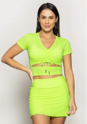 Blusa Cropped Rolamoça Run More Franzida Play Time - 01567-VD11