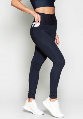 Calça Legging Rolamoça Runmore Emana Cós Alto Com Bolso Preta - 06548-PT